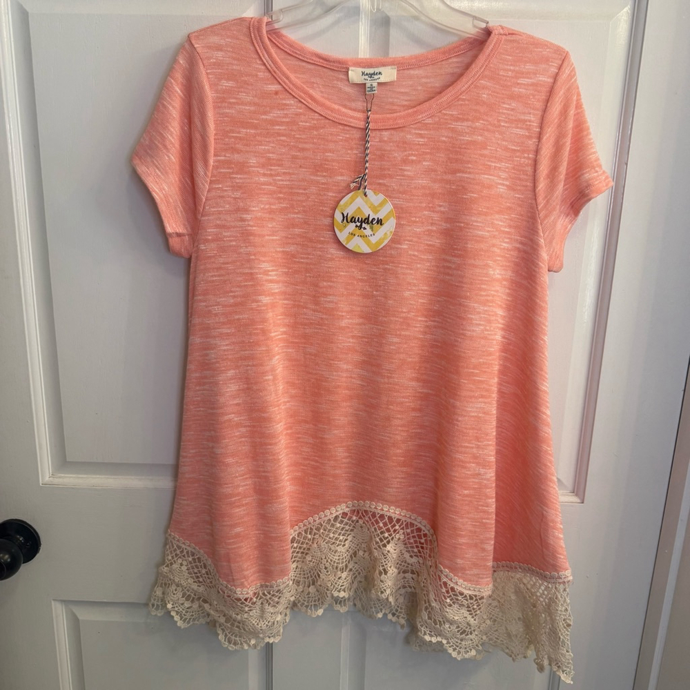 Women's Hayden Los Angeles Top/ mini dress Size S Peach Lace Trim